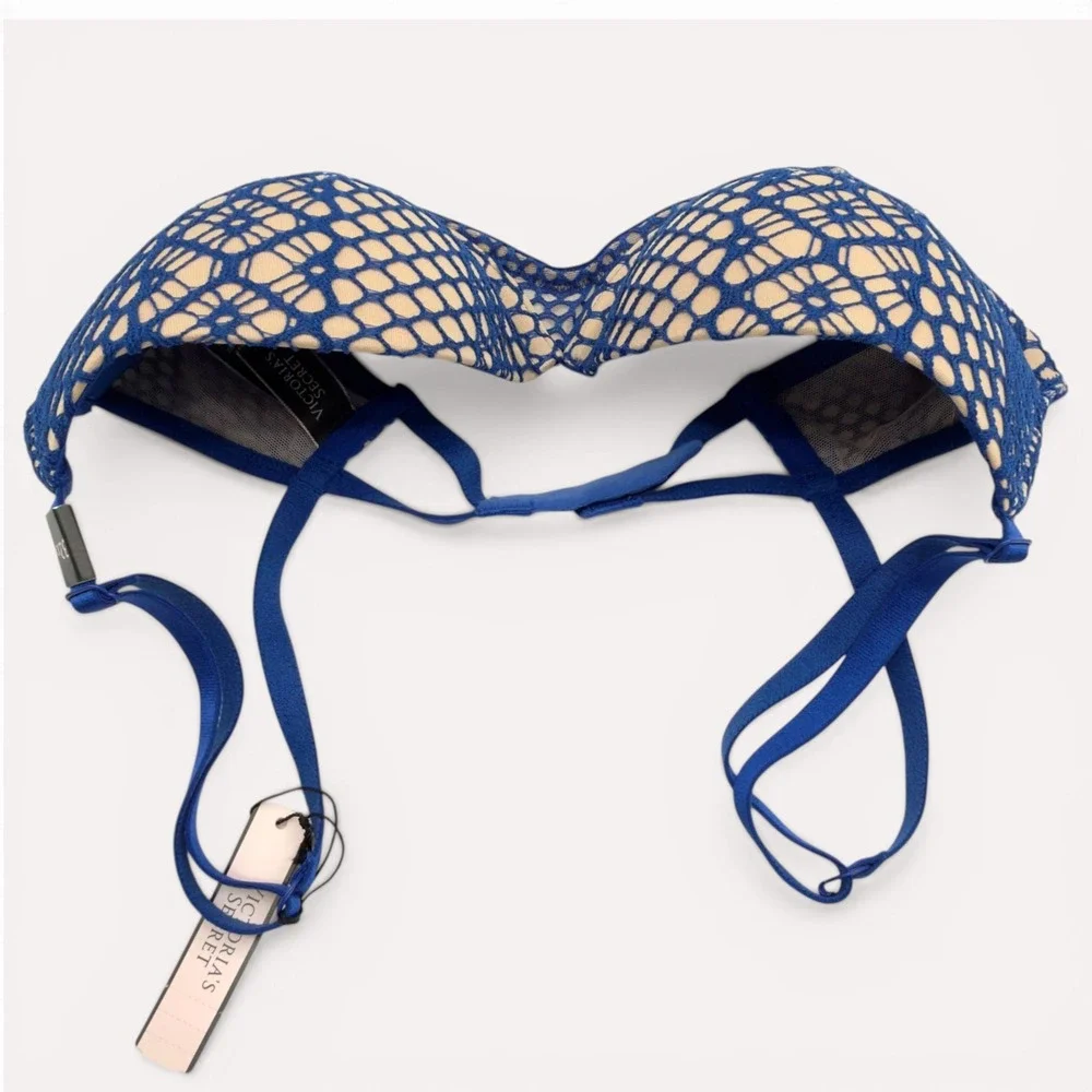 Victoria's Secret Very Sexy Plunge Bra 32D Blue NWT Honeycomb‎ Lace Underwire